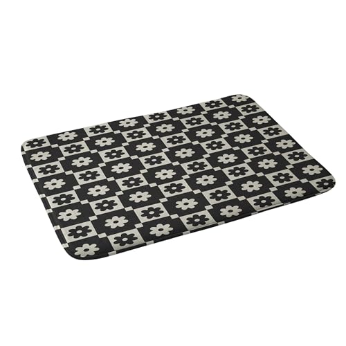 Society6 Bath Mat - Bathroom Decor by Megan Galante - Non-Slip Memory Foam Bathroom Rugs, Soft Microfiber, Machine Washable, 17" x 24", Checkered Daisy Black Ink