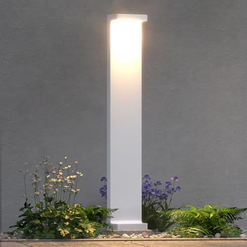 doporro Lampione LED da Giardino 3000K, Paletto Esterno IP65 H60cm in Alluminio Bianco Opaco, Luce Calda 6W per Vialetti, Giardini, Cortili e Ingressi