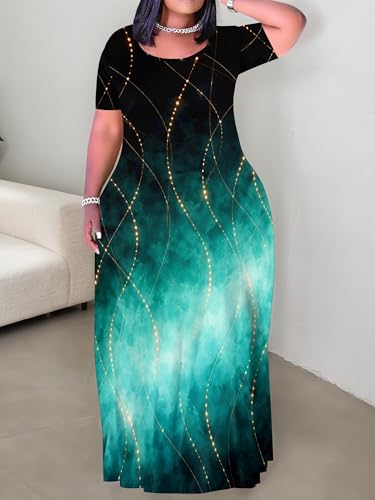 Image of PinkPatty Plus Size Dress for Women Casual Crew Neck Short Sleeve Maxi Dress Oversized Summer Beach Dresses with Pockets