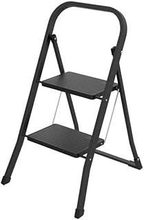 Drabest - Stahlleiter, 2-stufige Leiter, mit Anti-Rutsch-Beschichtung - Leichtes, ergonomisches Design, bequem zu transportieren - 150kg Belastbarkeit, 90x47x5cm, Schwarz