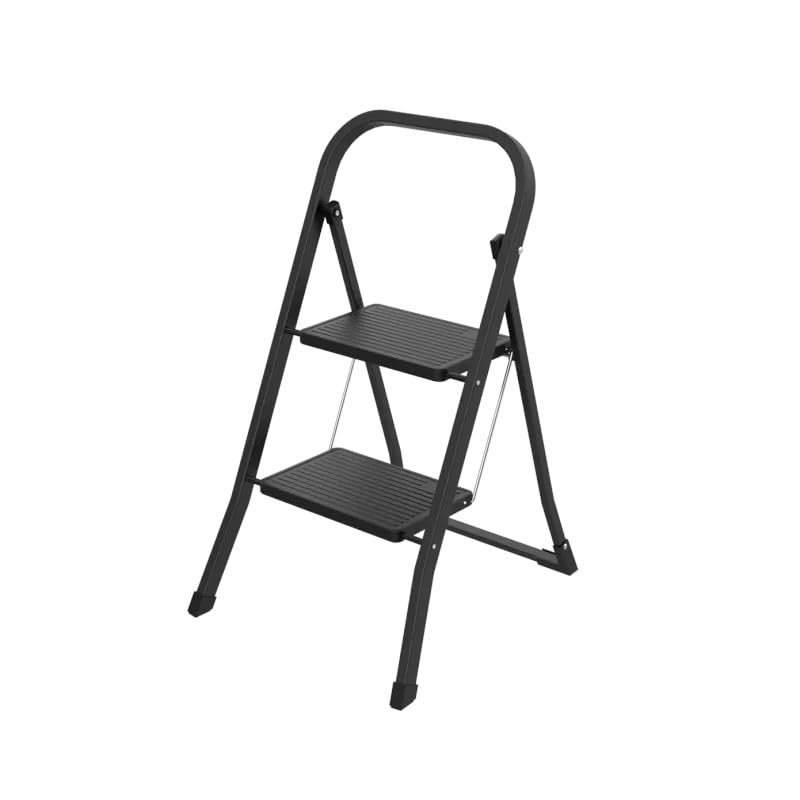 Drabest - Stahlleiter, 2-stufige Leiter, mit Anti-Rutsch-Beschichtung - Leichtes, ergonomisches Design, bequem zu transportieren - 150kg Belastbarkeit, 90x47x5cm, Schwarz