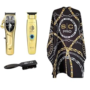 Stylecraft Saber Hair Clipper and Trimmer Bundle Deal with Professional Barber Hair Cutting Cape and Brush