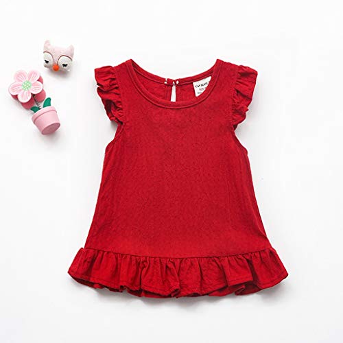 6M‐5Y Summer Girls Shirts Toddler Cute Solid Color Ruffle Fly Sleeve Flowy Shirts Beach Holiday Blouses Tees Top2