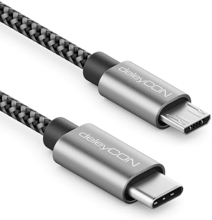 deleyCON 1,5m USB-C auf Micro USB Kabel Adapter - Schwarz | Ladekabel & Datenkabel für Handy, Smartphone, Tablet, Kamera, Ladegerät, Notebook usw.