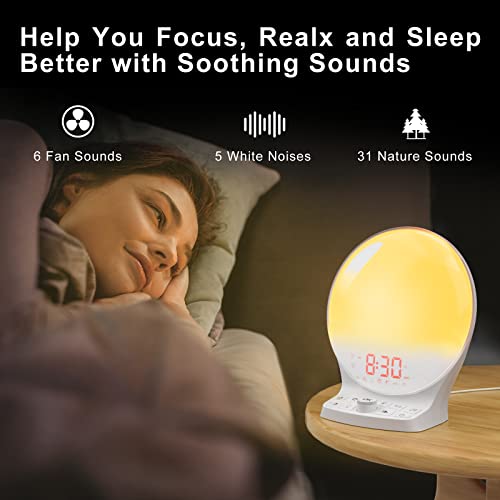 Sunrise Alarm Clock Sound Machine, Natural Wake Up Light With Sunrise Simulation, Snooze, Dual Alarms, 8 Color Night Light, Dimmer, Bedroom Alarm Clock For Heavy Sleepers, Kids, Adults, Teens #TOP4