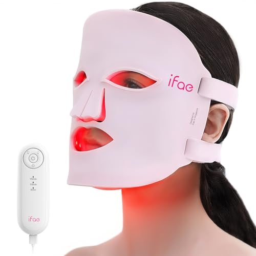 IFAE Red Light Therapy for Face and Neck Red Light Therapy Mask with 850nm Infrared (NIR) Portable Led Face Mask with Eye Protection and Remote for True Anti-Wrinkles Skincare at Home Simple