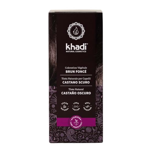 khadi Castanho escuro tinta vegetal para o cabelo - tinta para uma cor castanho escuro intenso e brilhante até um castanho preto intenso - 100% vegetal e natural - 100 g
