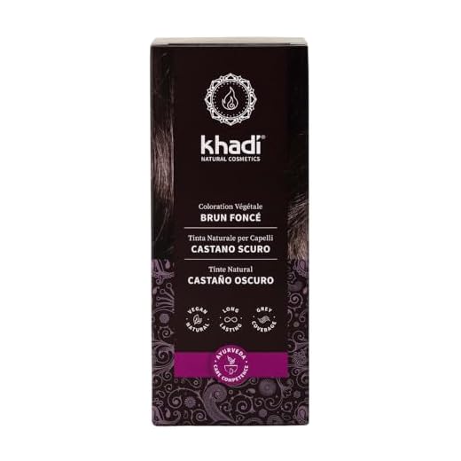 khadi CASTANO OSCURO Tinte vegetal para el cabello - Tinte para un color marrón oscuro intenso y brillante hasta un marrón negro intenso - 100% vegetal y natural - 100 g
