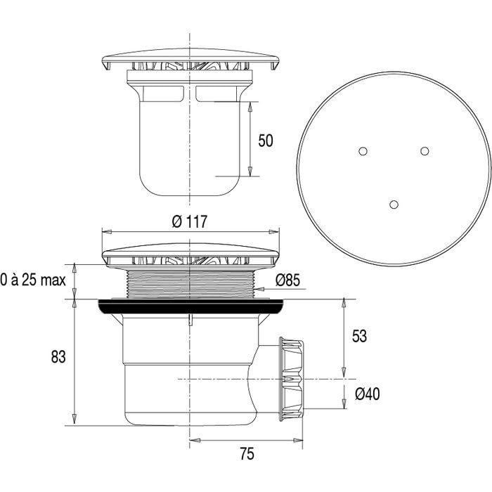 Bonde de douche à capot Good Print - Diamètre 90 mm - 27 l/min - Valentin