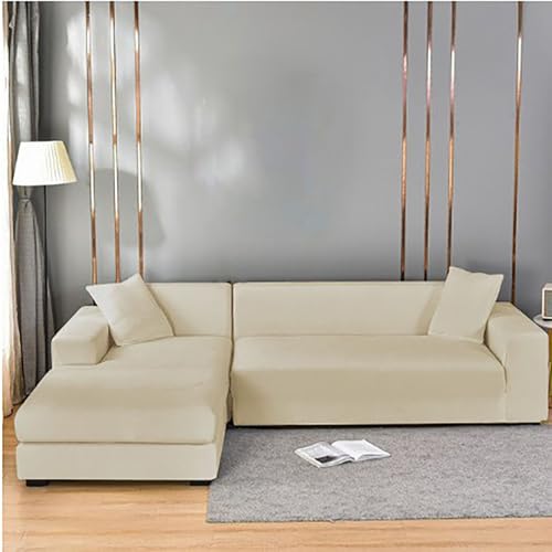Funda de terciopelo suave y elástica para sofá en forma de L de 1 a 4 plazas, antideslizante, lavable, protector para sala de estar, se adapta a 145-185 cm, elegante diseño blanco