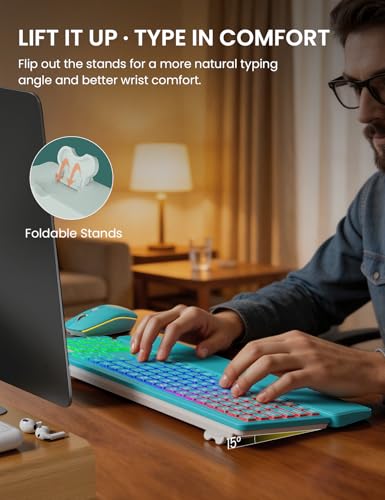 Image of Wireless Keyboard and Mouse Combo, RGB Backlit, Rechargeable & Light Up Letters, Full-Size, Soft Typing, Sleep Mode, 2.4GHz Quiet Keyboard Set for Mac, Windows, Laptop, PC, Trueque KM42Pro