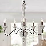 French Country Chandeliers Distressed White Wood & Metal Farmhouse Dining Room Light Fixture Boho La
