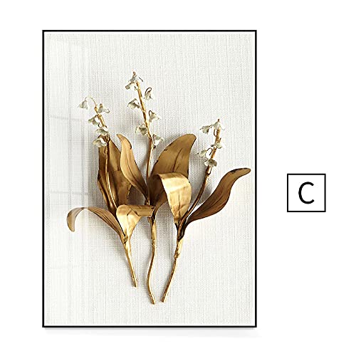Poster affiche feuilles d'or triptyque abstrait moderne 50x70cm - 3