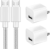 Charger, Certified 5W Universal Portable Travel USB Wall Charger Adapter w/Nylon Braided Micro 10FT USB High-Speed Cable (4 Pack)