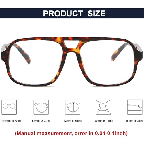 Image of Mirkcittle Retro Square Aviator Blue Light Blocking Glasses for Women Men Oversized Pilot Eyeglasses Fake Nerd Frame