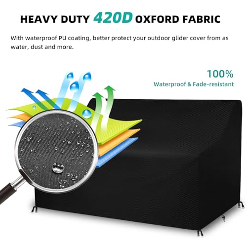 Outdoor Glider Bench Cover with Buckle, Waterproof 2-Person Patio Rocking Chair for Adirondack Double Bench, 420D Heavy Duty Oxford Fabric, Wind-Proof/Anti-UV (Black,44*30*35/24) by VWACBOAW - Used condition - Image 5