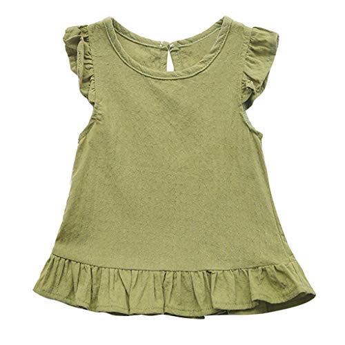 RNTOP Toddler Baby Girls Tank Tops Sleeveless Ruffle T-Shirt Solid Color Casual Blouse Summer (Green, 6-12 Months)