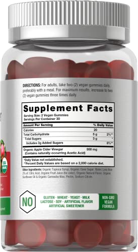 Organic Apple Cider Vinegar Gummies | 60 Gummies | Vegan, Non-Gmo & Gluten-Free Supplement | Usda Certified Organic Acv | Apple Flavor | By Horbaach #TOP1
