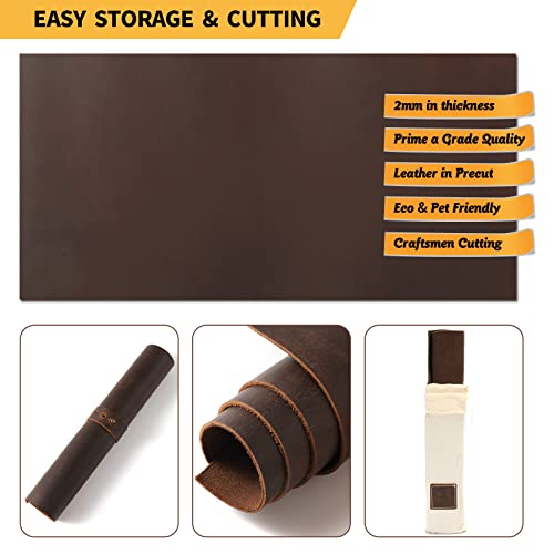 Image of RingSun Genuine Leather Sheets for Crafts 12''X24'' Full Grain Leather Tooling Leather (2mm) Thick Cowhide Leather Pieces Square, Red Brown