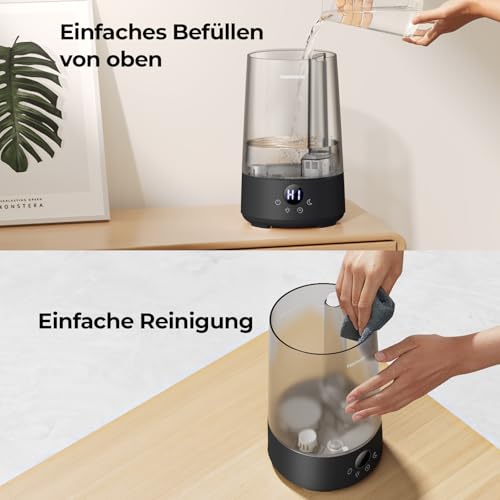 Homvana Luftbefeuchter Schlafzimmer Top-Fill, 3.6L 360°Cool Mist 34H Dauerhaft, Ruhig 16dB (SilentSpary Tech) Klein, Luftbefeuchter Pflanzen, Growtent, Pflanzenbefeuchter, Humidifier Plants (Schwarz)