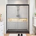 NicBex Shower Door 56"-60" W x 72" H Semi-Frameless Double Sliding Shower Door Glass Shower Doors with 1/4" (6mm) SGCC Tempered Glass Door and Stainless Steel Handle for Bathroom, Matte Black