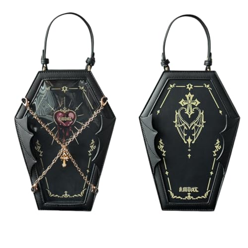Ita Bag Mochila gótica caixão bolsas e bolsas de mão para mulheres, bolsa de ombro de Halloween com enchimento e correntes, Preto, Medium, Clássico