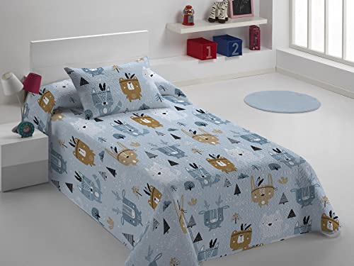Colcha Infantil de Karamelo Bender con animalitos + Funda de Cojín de Regalo (Cama 90cm)