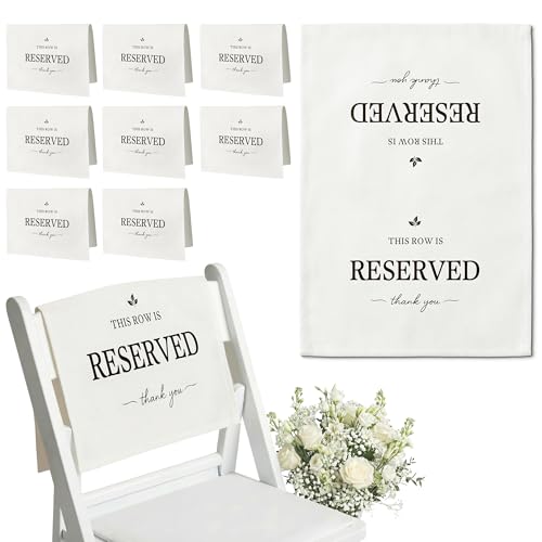 Reserved Seating Signs for Chairs 14 x 20 Inch, This Row Is Reserved Chair Sign for Wedding Ceremony, Church Pew Cotton Chair Signs, Reception Party Event Decorations (White, 8 PCS)