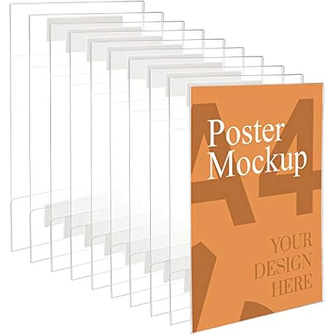 Kurtzy A4 Adhesive Wall Poster Holders(10 Pack) - Universal Wall Mounts - Crack & Scratch Resistant - Clear Acrylic Sign Displays with Adhesive Tape - Office, Store & Restaurant - No Drilling Required Cover