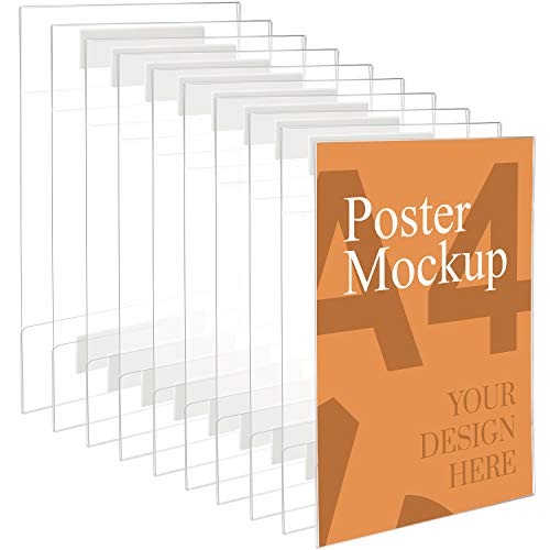 Kurtzy Pack de 10 Expositor A4 Adhesivo Soporte Universal de Pared - Soporte Cartel Resistente a Quebrarse y Arañazos - Marco Acrílico Transparente - Oficina, Tienda, Restaurante – Sin Taladrar