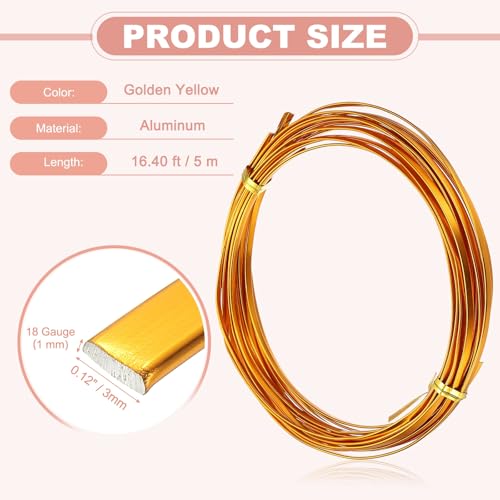 Image of uxcell 18 Gauge Flat Aluminum Wire, 16.40 ft 3mm Wide Aluminum Crafts Wire for Flower Bonsai Crafts Carving DIY Bezel Sculpting Gem Metal Wrap, Golden Yellow