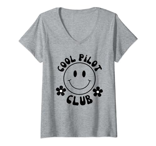 Groovy Cool pilot club aviazione studente pilota di volo club Maglietta con Collo a V