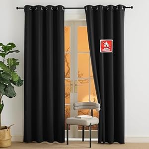 NICETOWN Fire Retardant Black Blackout Curtains...