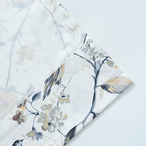 Vogol Tie Up Curtains For Windows, Birds And Flower Print Balloon Shades Rod Pocket Adjustable White Linen Window Treatment For Small Windows Kitchen Farmhouse, 42X63, One Panel #TOP3