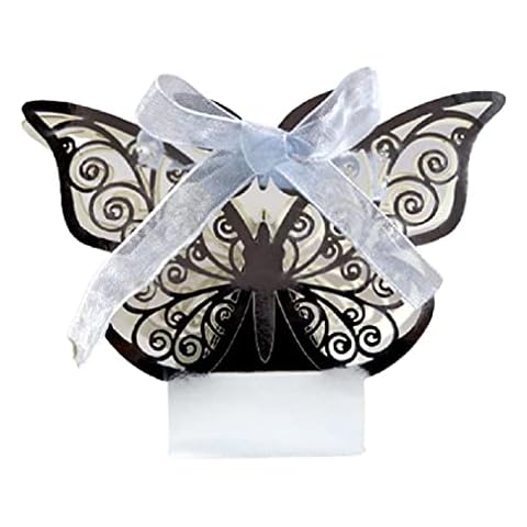 The Crafty Owl Butterfuly Laser Cut Wedding Bridal Favors Gifts Candy Boxes with Ribbon (Silver) Cover