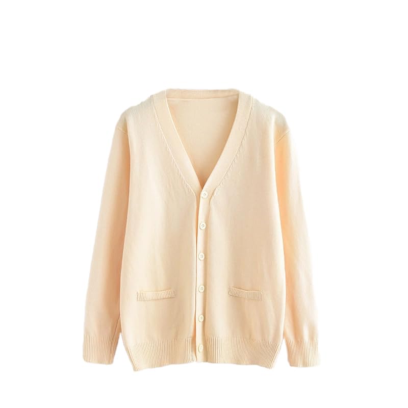 Women Cardigan Embroidery V Neck Sweater Knit Open Front Cardigan Button Down Knitwear Coat Outerwear Beige