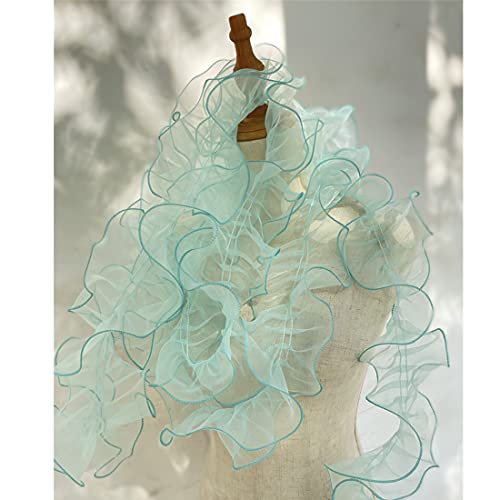 5 Yard 4.3" Pleated Organza Lace Ribbon Lace Edge Gather Ruffle Trim Ribbon Tulle Sheer Fabric White Edging Trimmings Fabric For Diy Applique Sewing Craft Wedding Dress Embellishment (Green) #TOP4