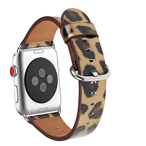 WFEAGL Compatible Apple Watch Band 38mm, Top Grain Leather Band for iWatch Series 3,Series 2,Series 1,Sport, Edition (Leopard Band+Silver Buckle)