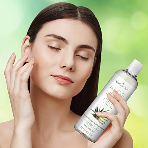 Kinrose 12Oz Organic Aloe Vera Gel For Face, Skin, Hair & Sunburn Relief - From 100 Percent Pure Aloe Vera - Cold Pressed, Vegan, Unscented - Made In Usa. #TOP4