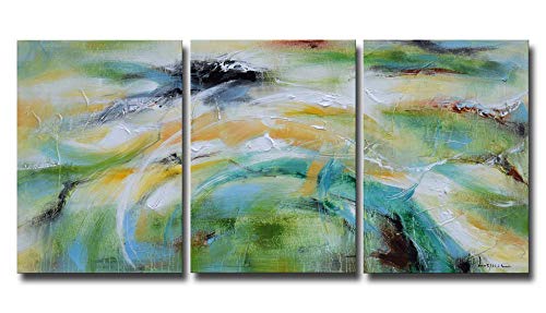 ARTLAND Modern 100% Hand Painted Framed Wall Art Abstract Bright Color Tone 3-Piece Abstract Oil Painting on Canvas Ready to Hang for Living Room for Wall Decor Home Decoration 24x48 inches