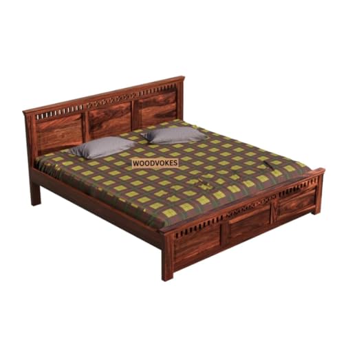 Image of Sheesham Wood Bed Without Storage Solid Wooden Cot Bed Elegant and Functional Bedroom Living Room Home(Dark Natural, Queen)