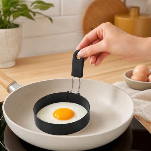 Foto von 2-Teiliges Set Spiegeleierformen FüR Die Pfanne Edelstahl Mit Klappbaren Silikongriffen Pancake Form Antihaftbeschichtet Eierringe FüR Die Pfanne Zur Zubereitung Von Spiegeleiern, Pfannkuchen