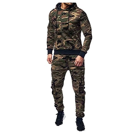 Walaka Hommes Costumes De Sport Long Sweat à Capuche à Glissière Avec Pantalon Long Camouflage Imprimé Jogging Ensembles De Tissu De Course