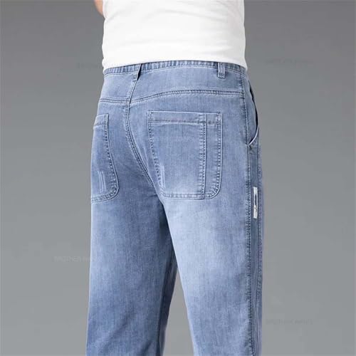 Hndudnff Men's Summer Loose Thin Jeans Elastic Waist Stretch Straight Business Casual Denim Long Pants2