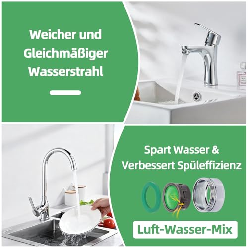 Perlatoren für Wasserhähne M24 Außengewinde 10 Stück - Wasserhahn Aufsatz mit 2 Strahlarten ABS Filter wassersparend Messing verchromt inkl. Dichtungen und Schlüssel für Wasserhähne, Einfache Montage