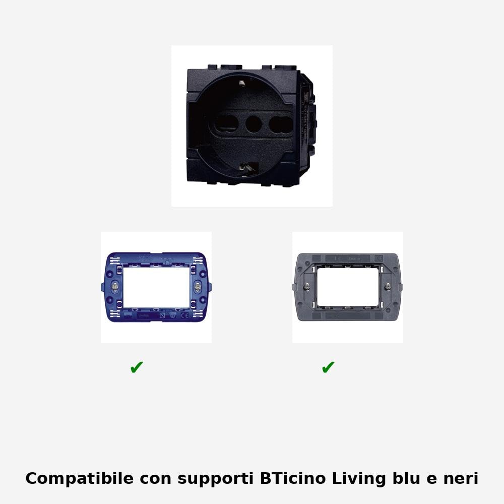 Presa Schuko 2P+T 16A Colore Nero Compatibile Con Bticino Living International/LIGHT