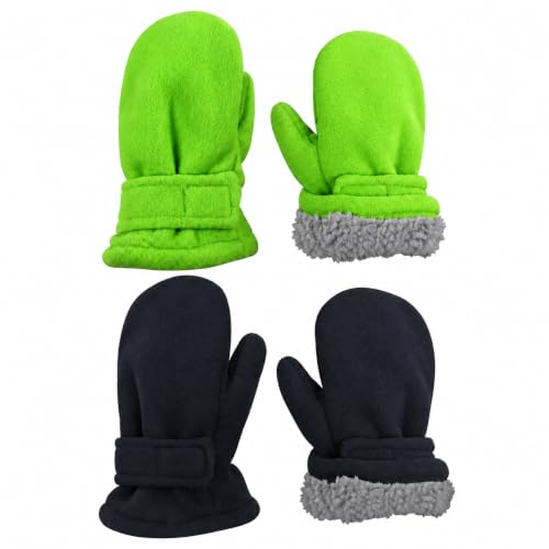 Image of N'Ice Caps Little Kids and Baby Easy-On Sherpa Lined Fleece Mittens - 2 Pair Pack