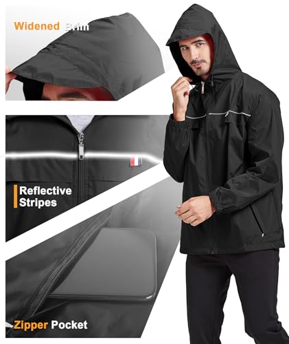 GEEK LIGHTING Mens Waterproof Hooded Rain Jacket Lightweight Raincoat for Outdoor Hiking Running Travel3