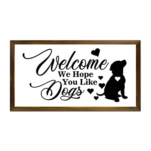 Panneau en bois encadré Welcome We Hope You Like Dog décoration murale abstrait