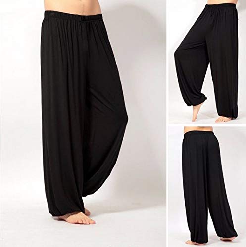 SOUGAO Calça de ioga masculina solta, calça de pijama de modal, esportiva, dança harém, Preto, P